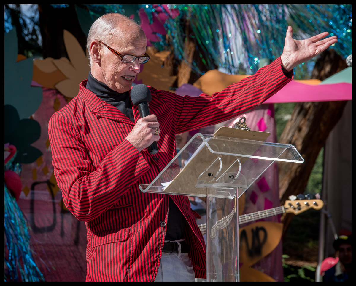 John Waters addresses the crowd at Mosswood Meltdown 2022