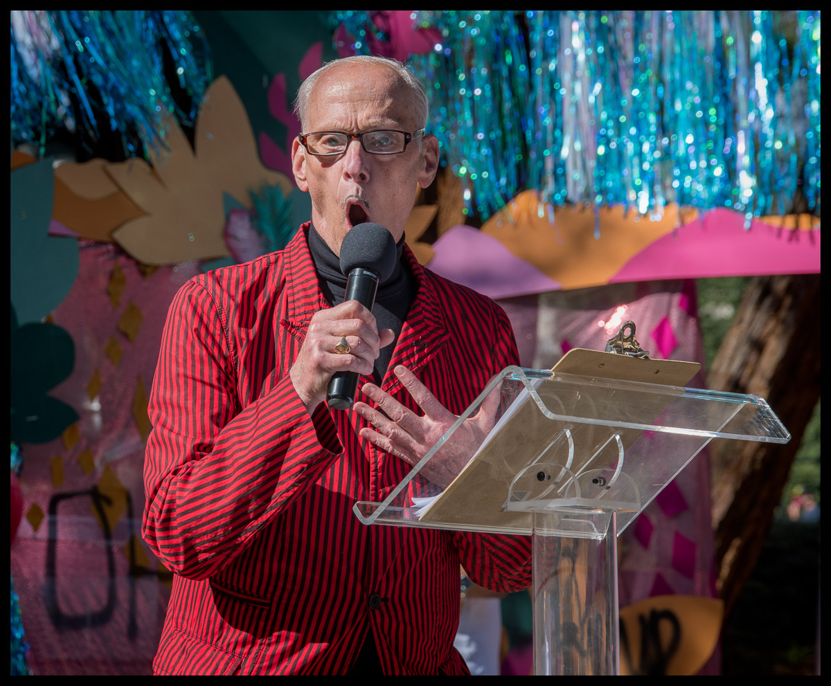 John Waters addresses the crowd at Mosswood Meltdown 2022